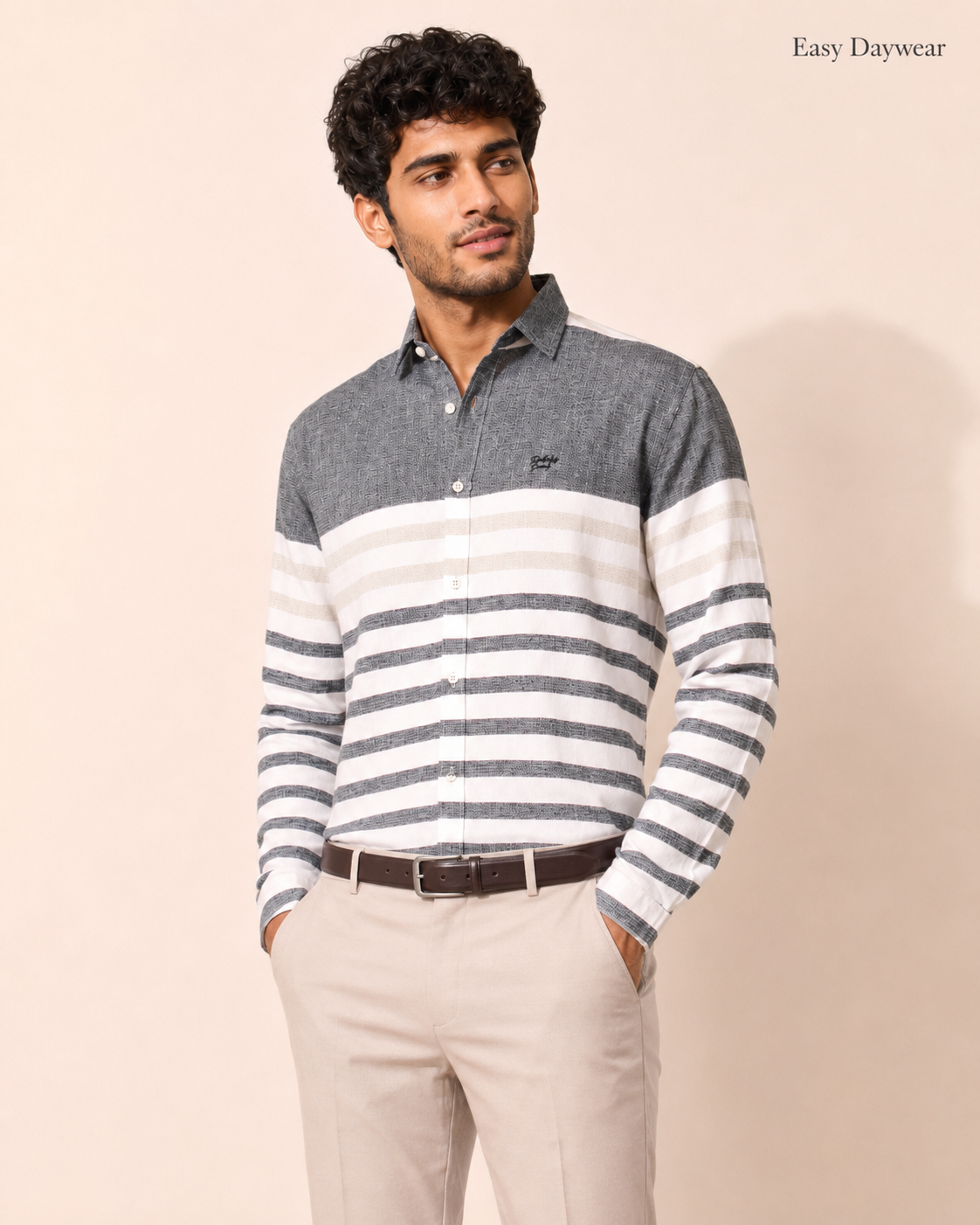 Charcoal Panel Stripe Cotton Shirt