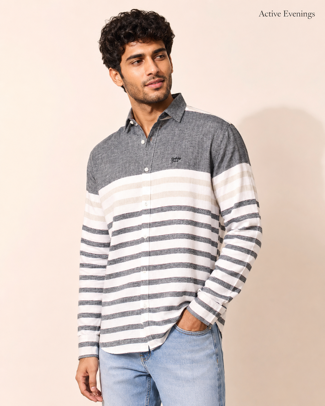 Charcoal Panel Stripe Cotton Shirt