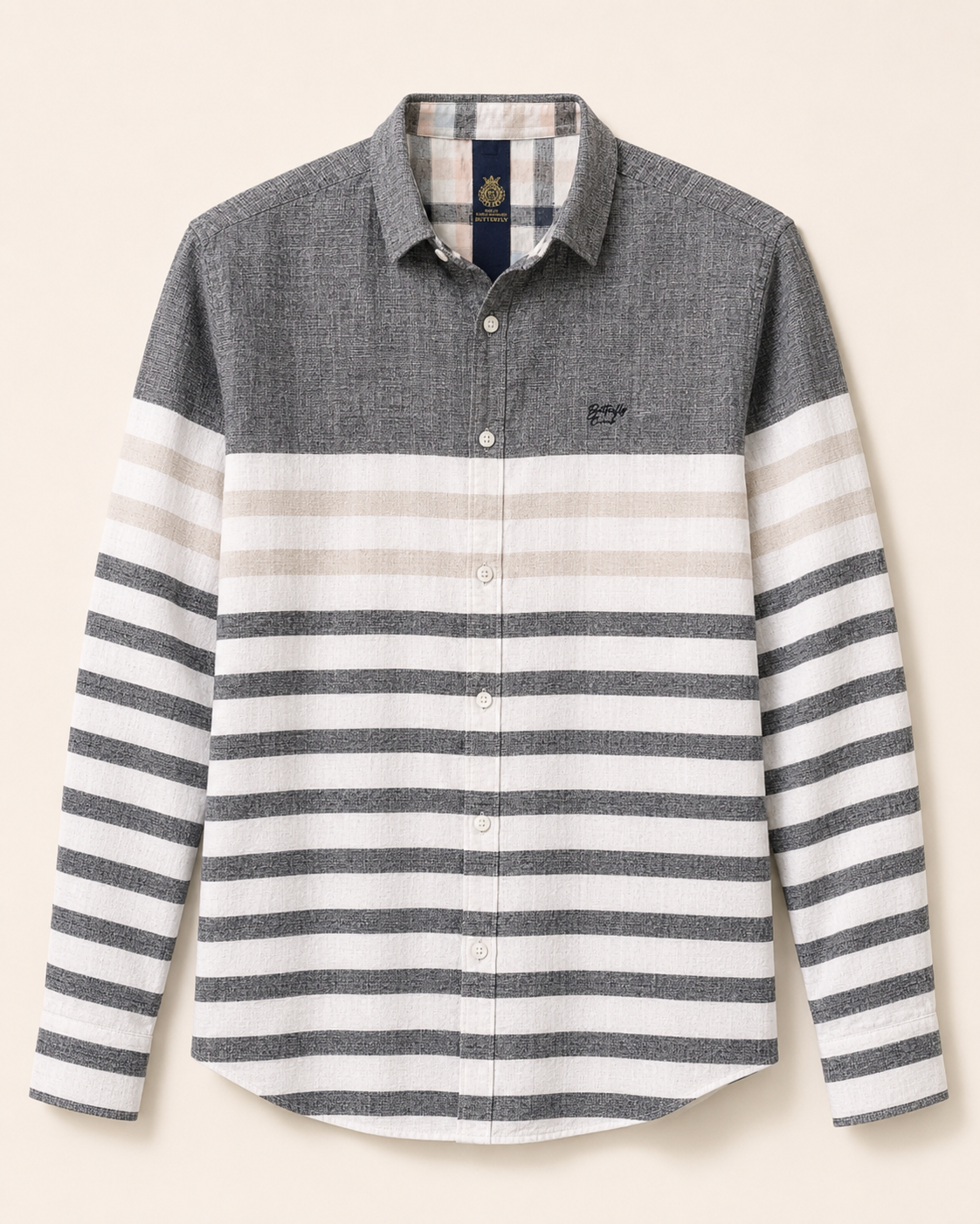 Charcoal Panel Stripe Cotton Shirt