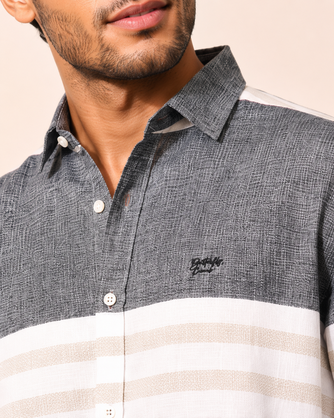 Charcoal Panel Stripe Cotton Shirt