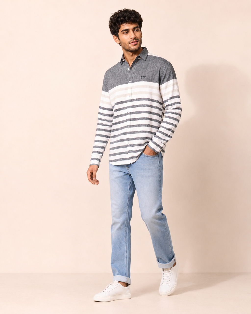 Charcoal Panel Stripe Cotton Shirt
