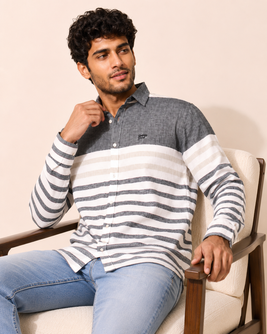 Charcoal Panel Stripe Cotton Shirt