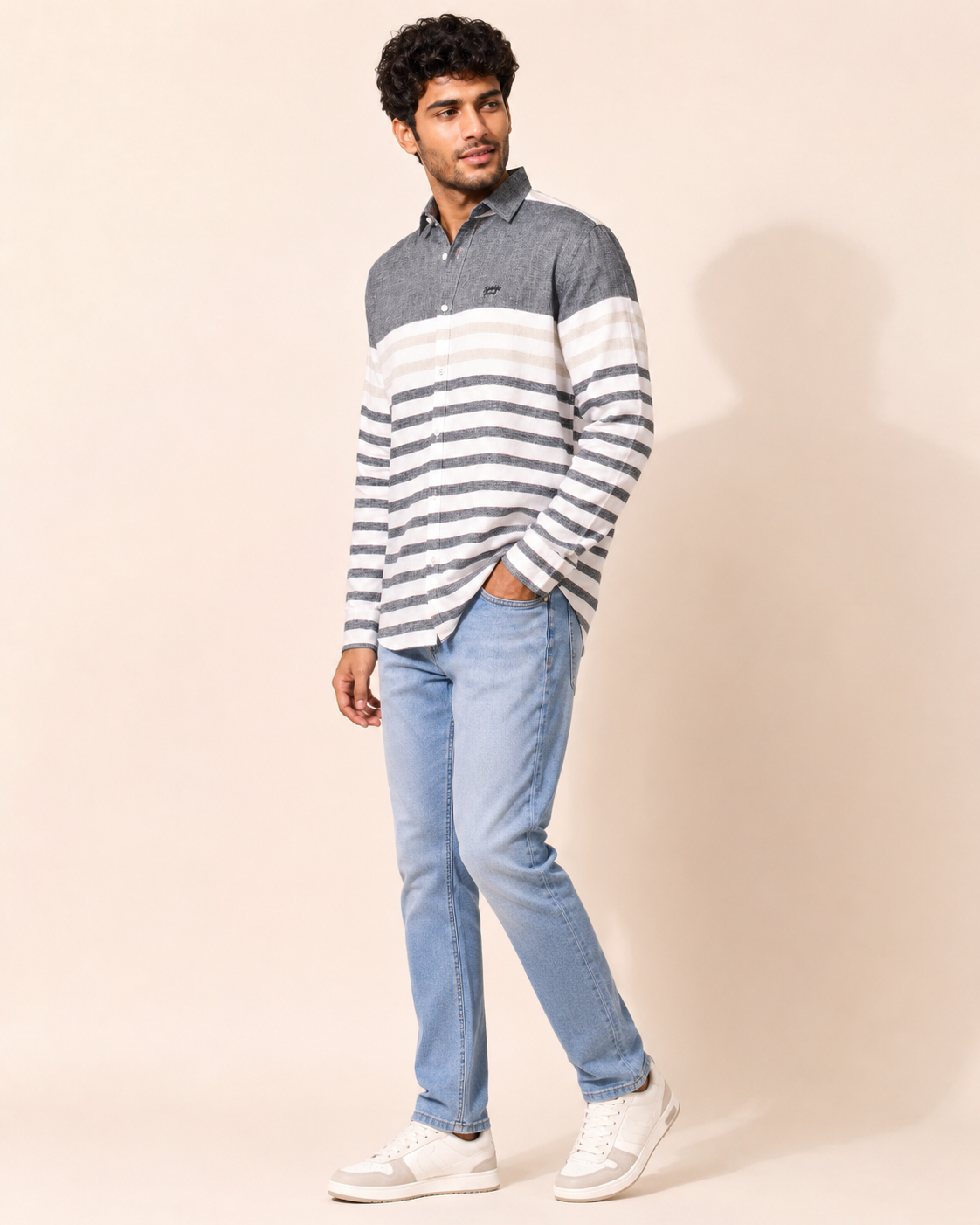 Charcoal Panel Stripe Cotton Shirt