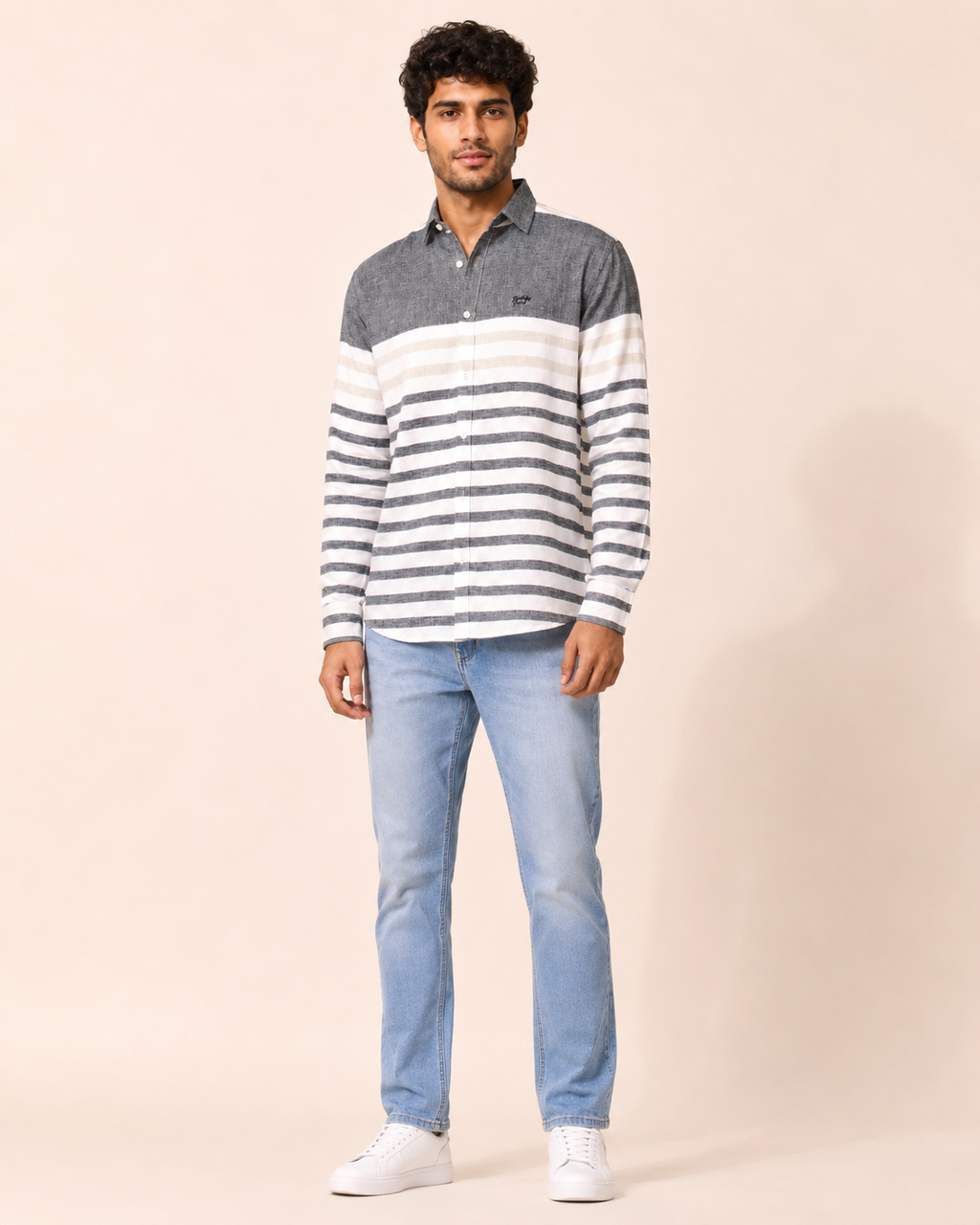 Charcoal Panel Stripe Cotton Shirt