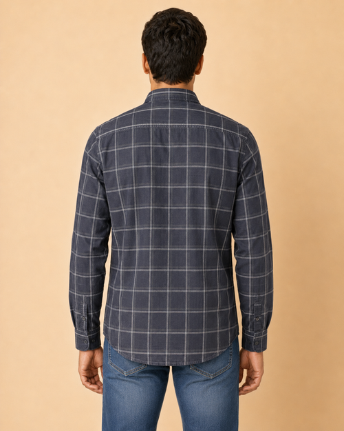 Charcoal Windowpane Cotton Shirt