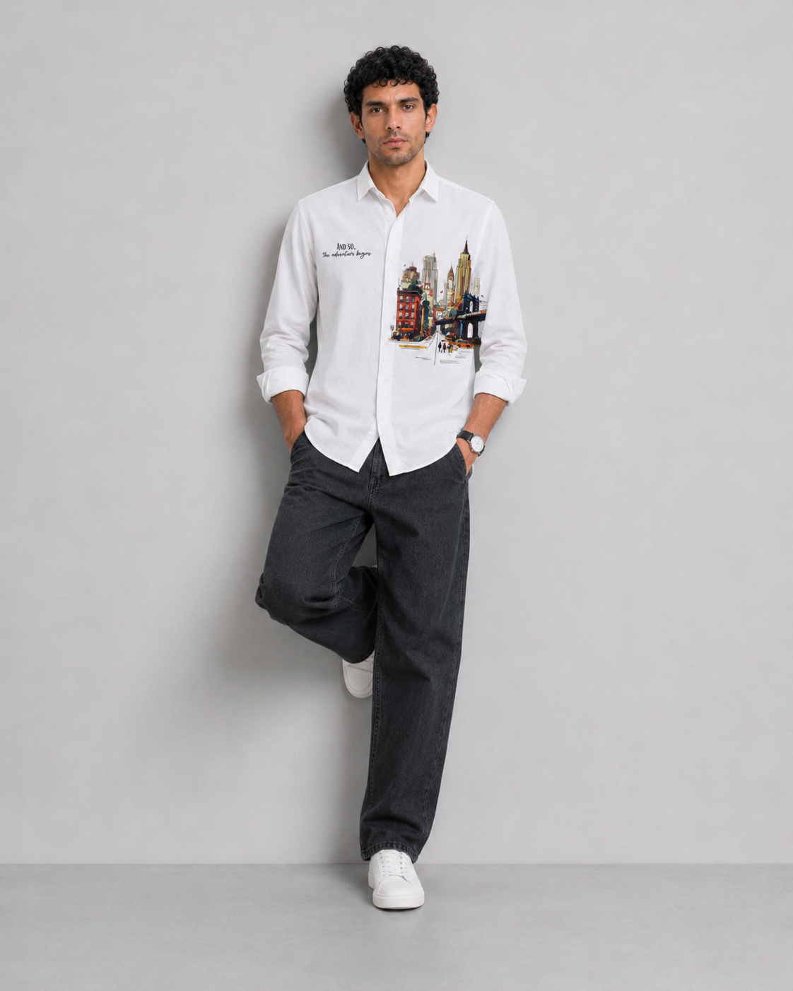 Cityscape Travel Print Cotton Shirt
