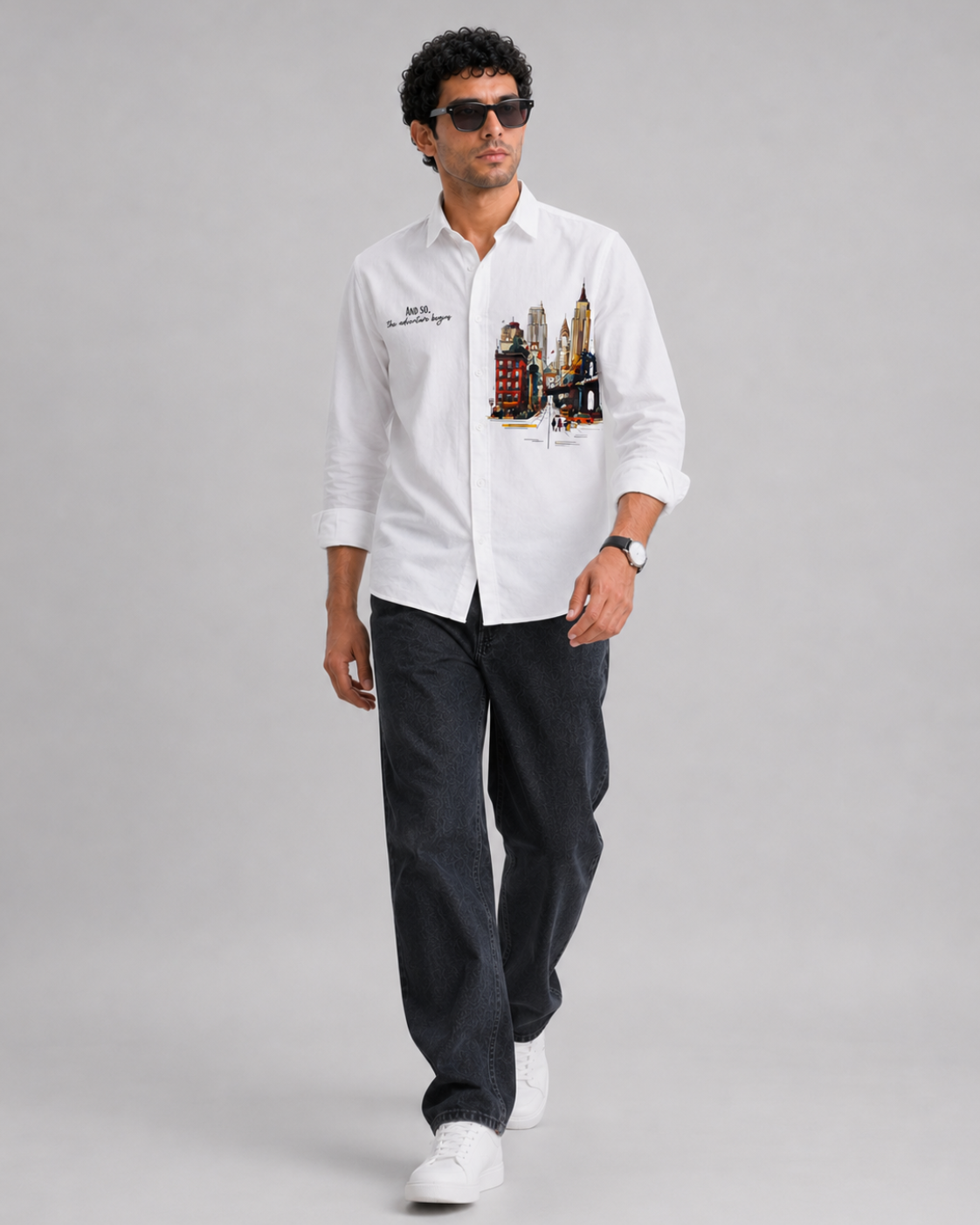 Cityscape Travel Print Cotton Shirt