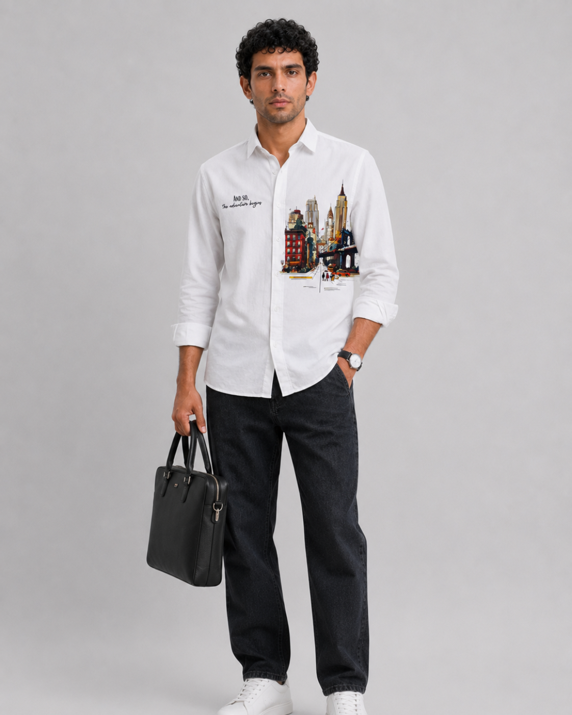 Cityscape Travel Print Cotton Shirt