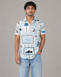 Coastal Postcard Cotton Shirt – Blue