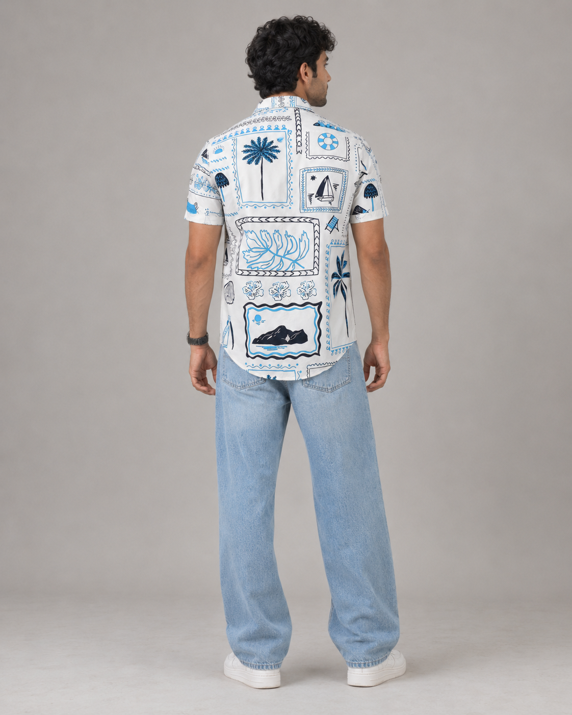 Coastal Postcard Cotton Shirt – Blue