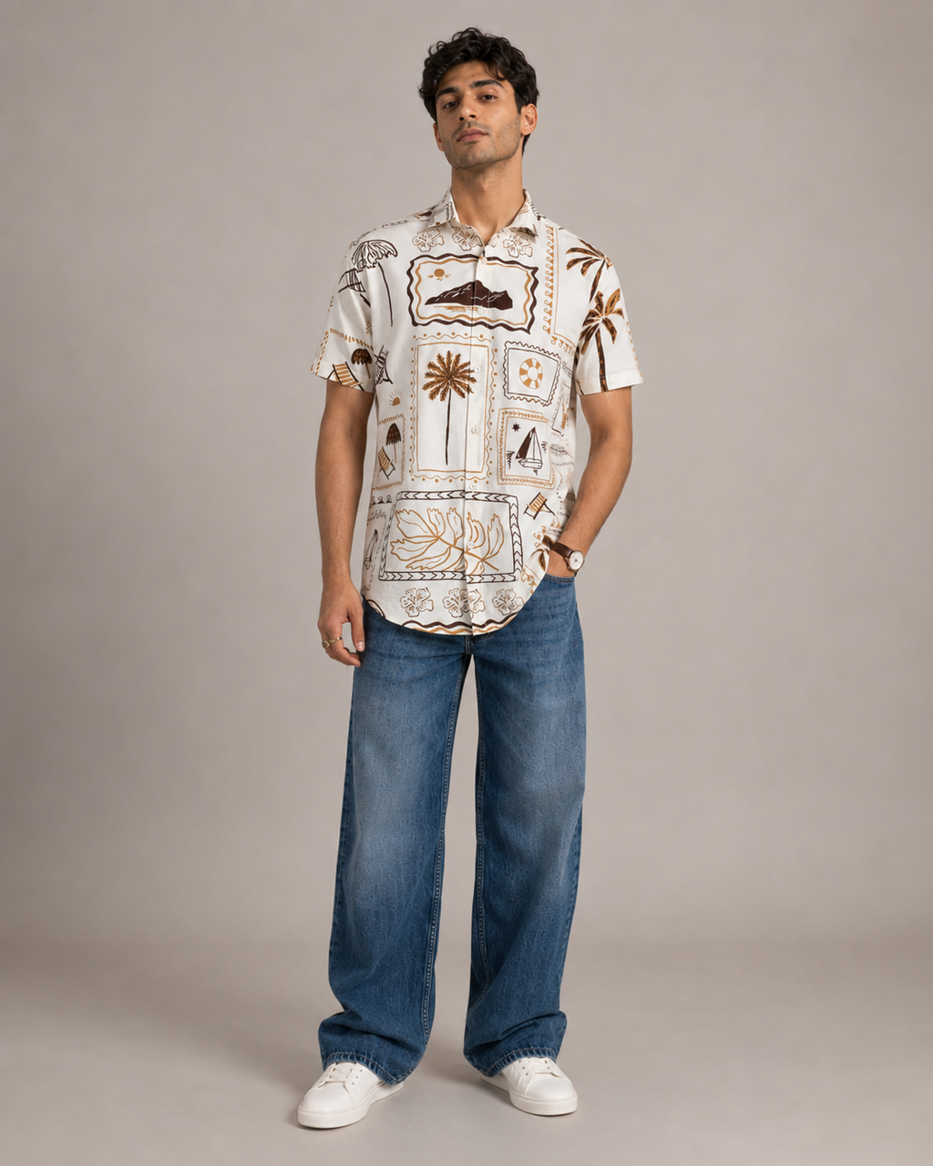 Coastal Postcard Cotton Shirt – Brown