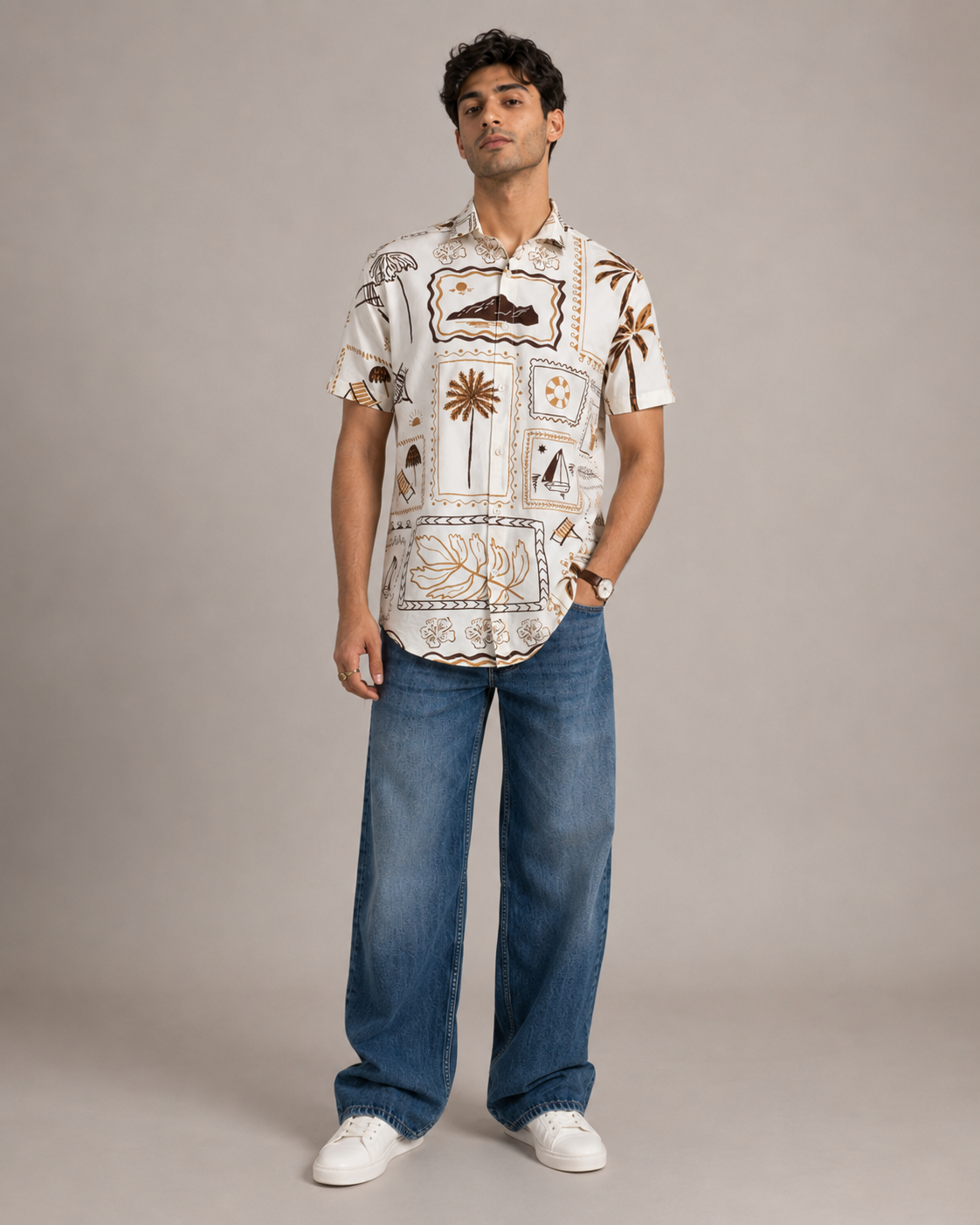 Coastal Postcard Cotton Shirt – Brown