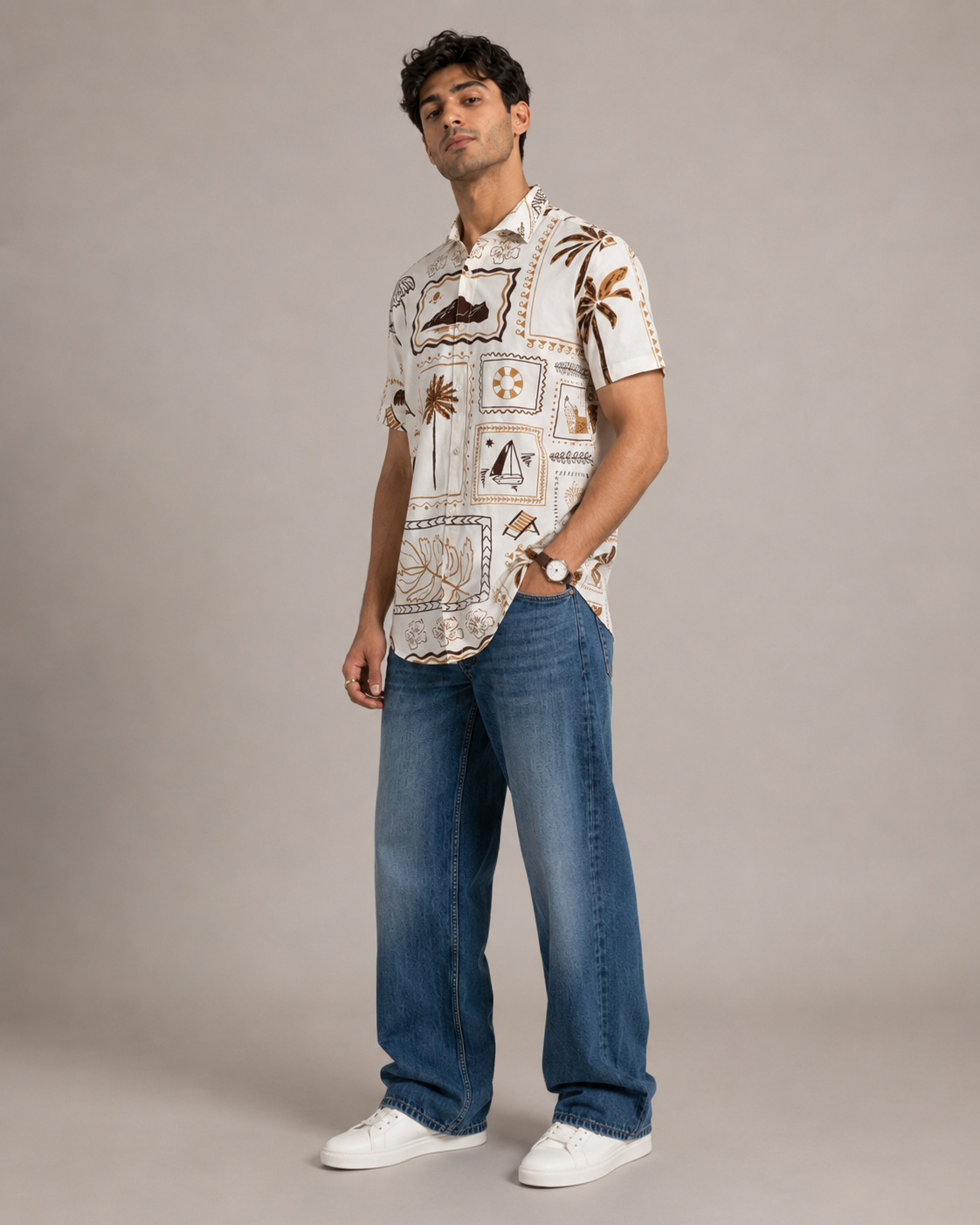 Coastal Postcard Cotton Shirt – Brown