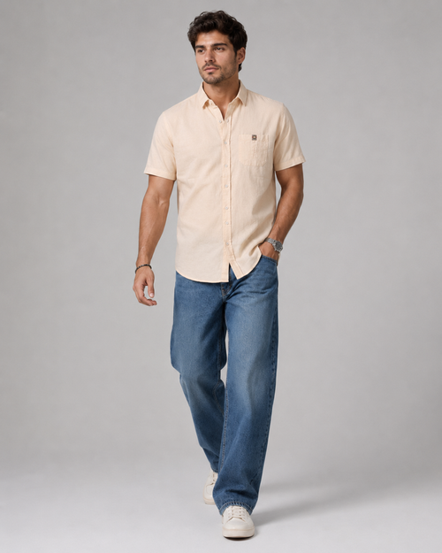 Cream Solid Cotton Shirt