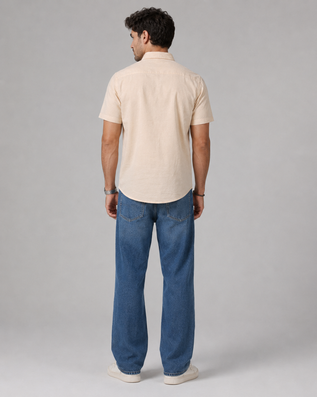 Cream Solid Cotton Shirt