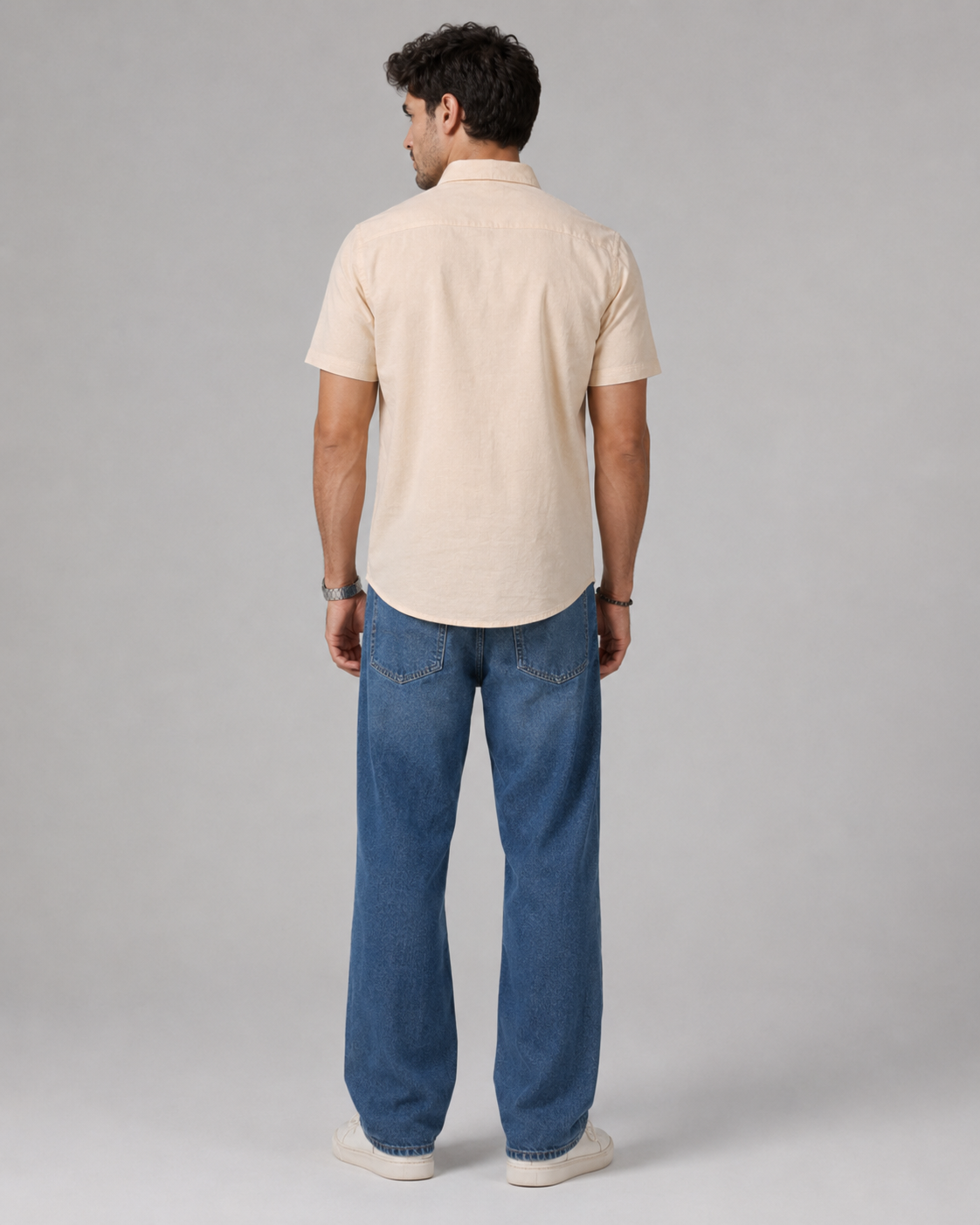 Cream Solid Cotton Shirt