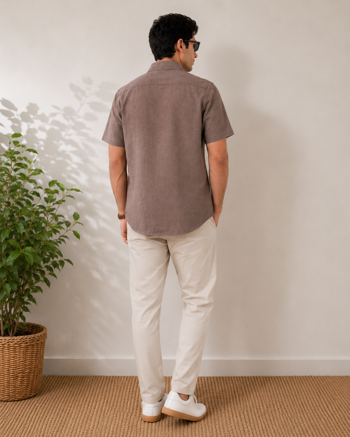 Dark Greige Textured Cotton Shirt