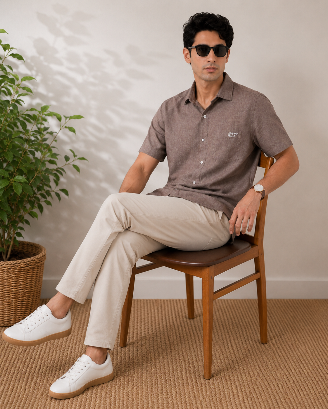 Dark Greige Textured Cotton Shirt