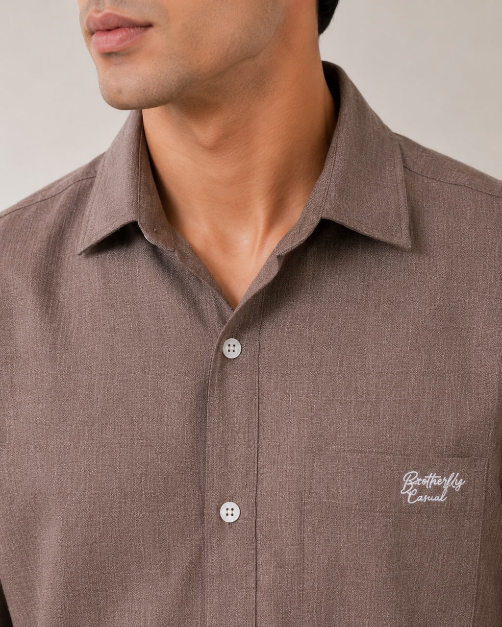 Dark Greige Textured Cotton Shirt