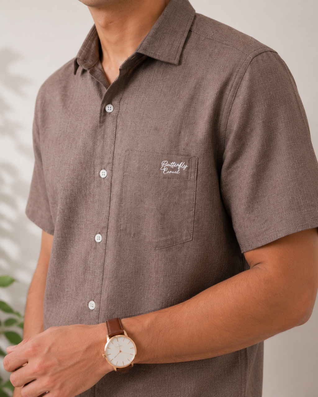 Dark Greige Textured Cotton Shirt