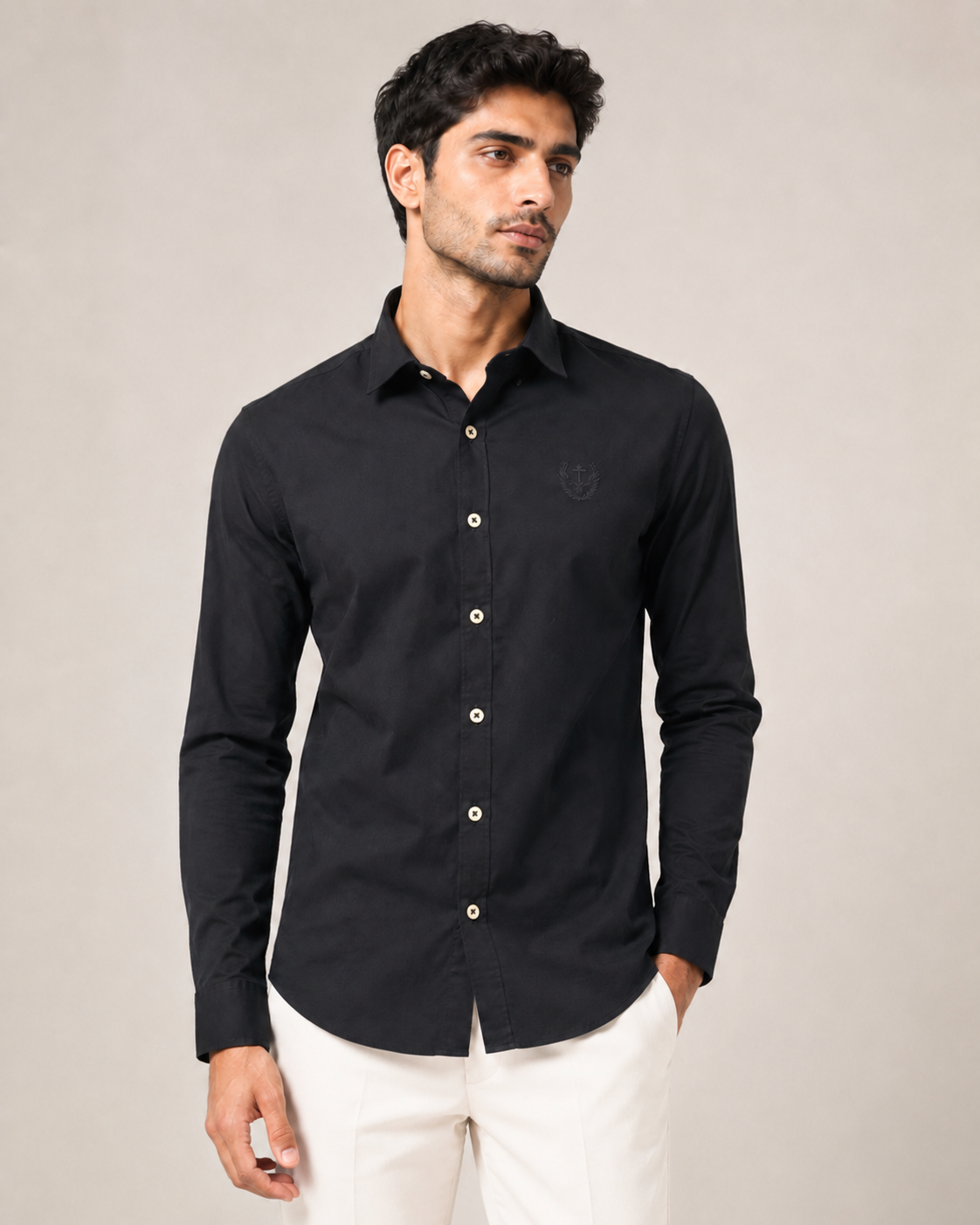 Ebony Crest Cotton Shirt