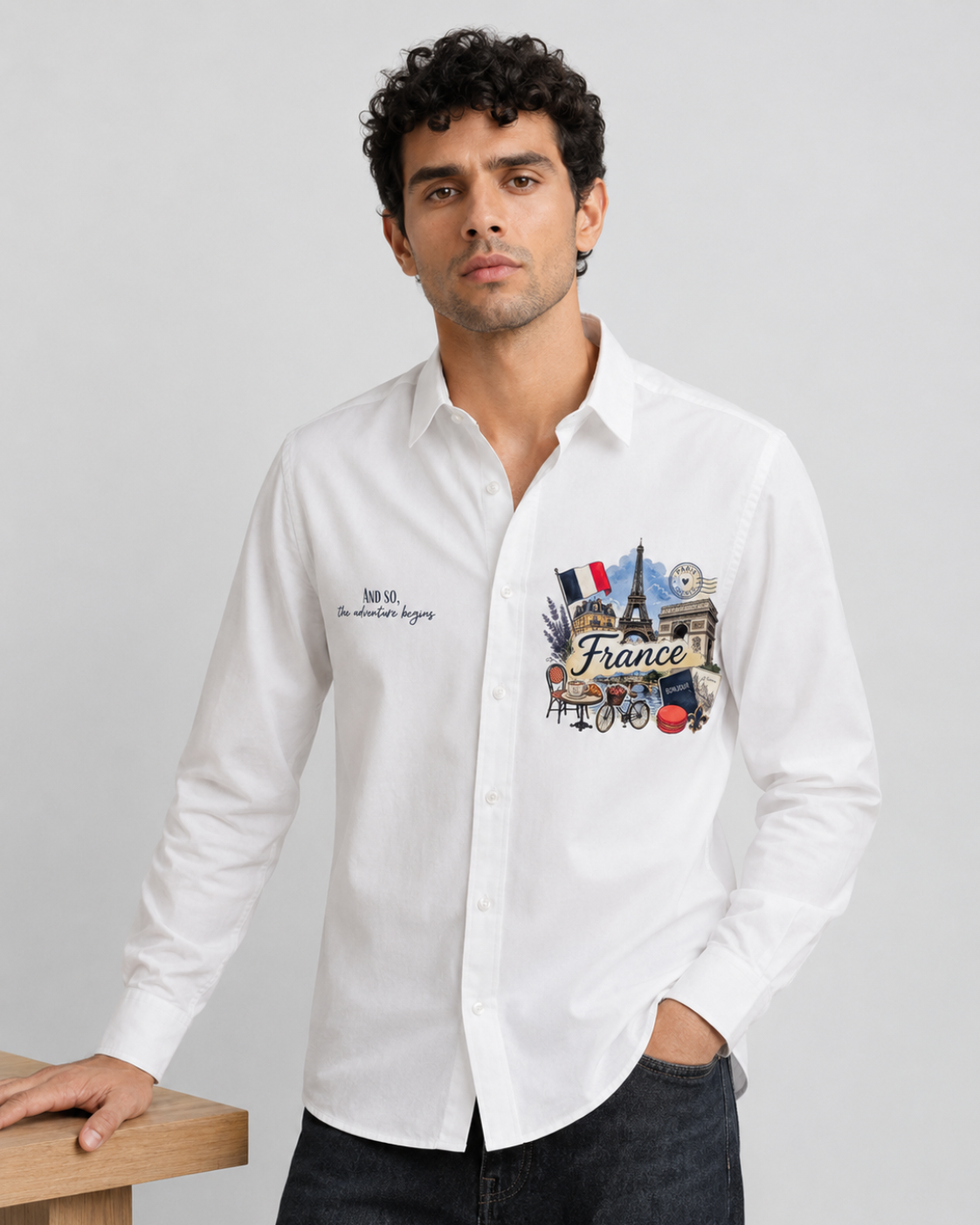 France Travel Print Cotton Shirt