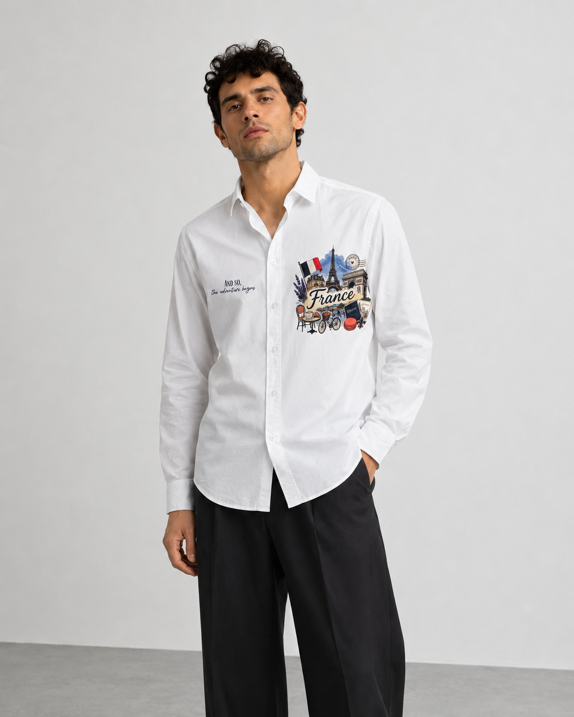 France Travel Print Cotton Shirt