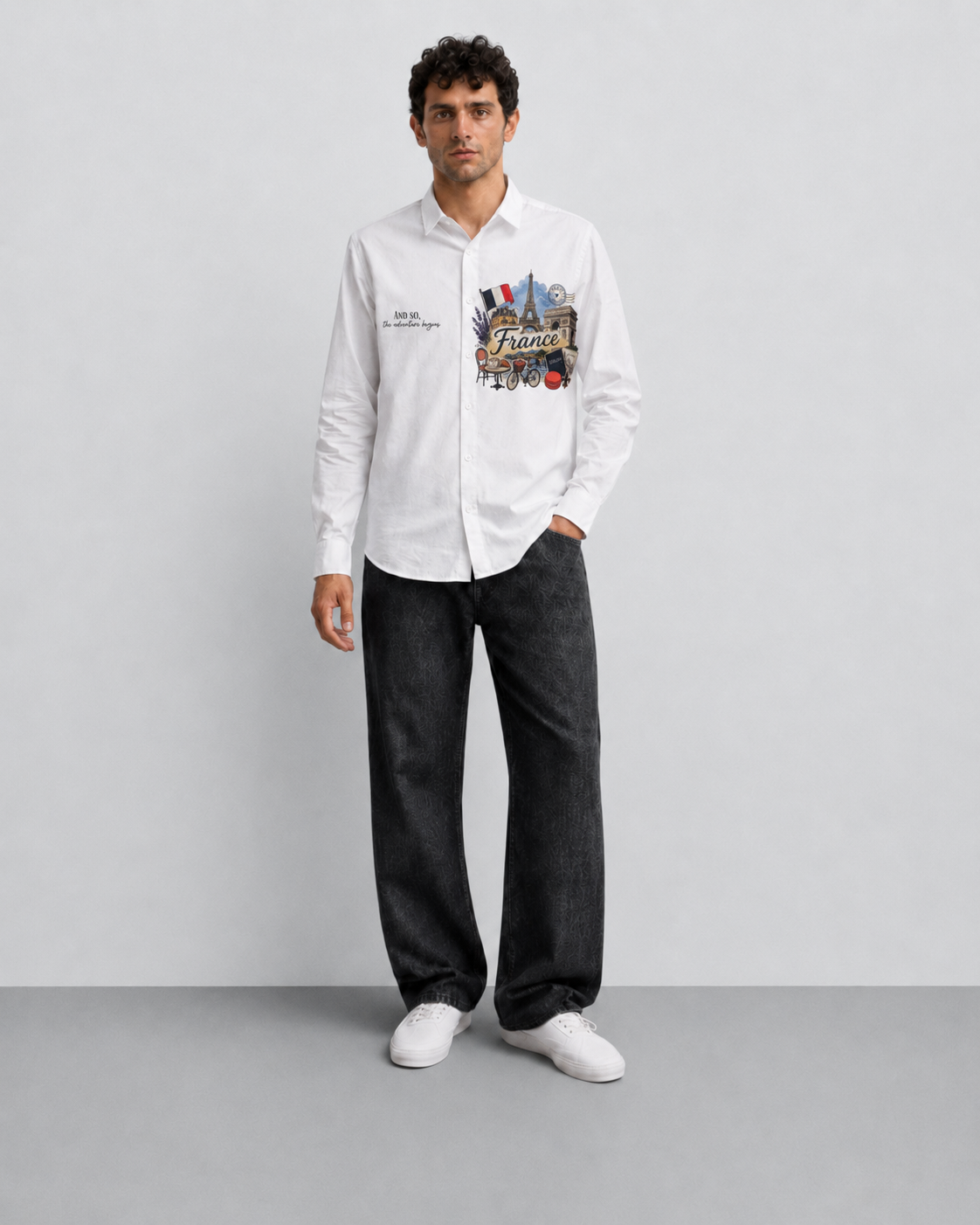 France Travel Print Cotton Shirt