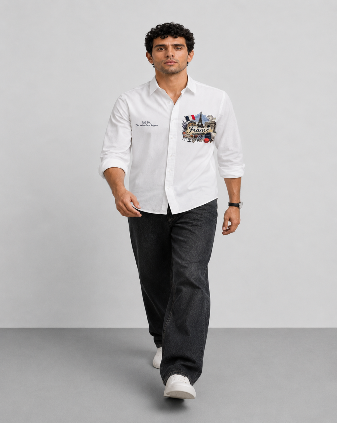 France Travel Print Cotton Shirt