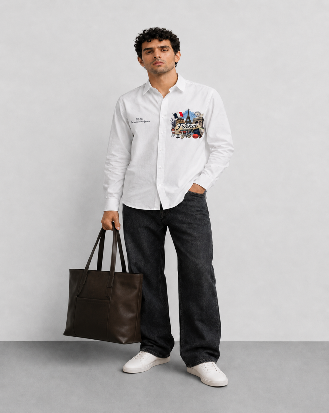 France Travel Print Cotton Shirt
