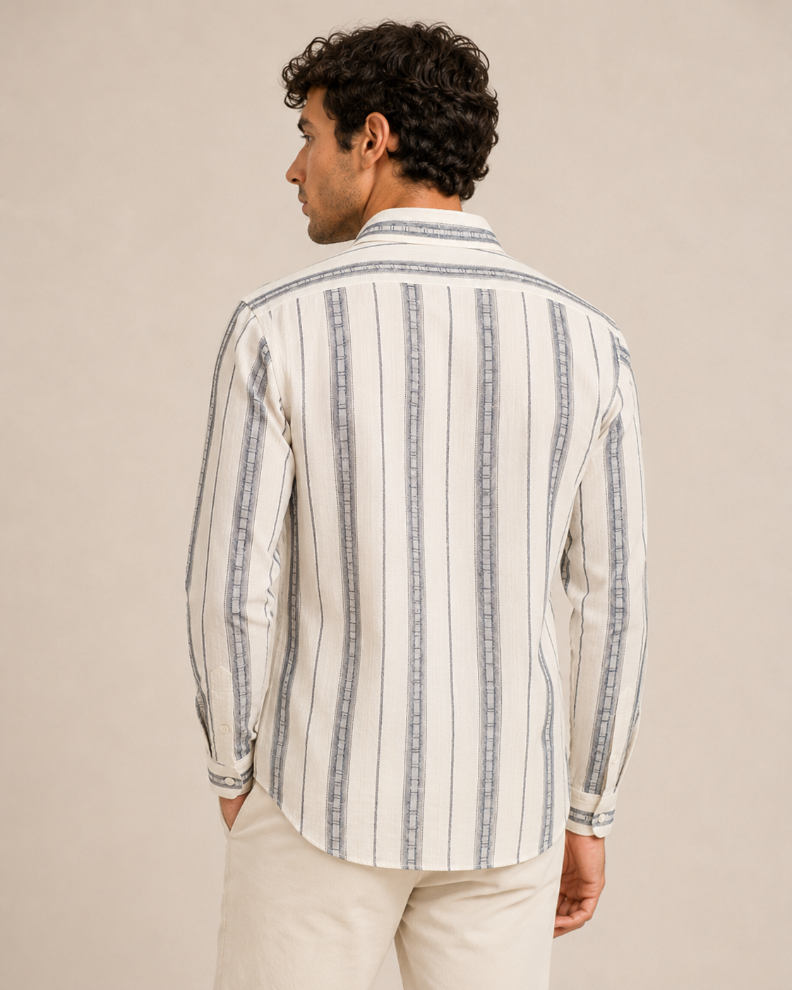Grey Vertical Stripe Cotton Shirt