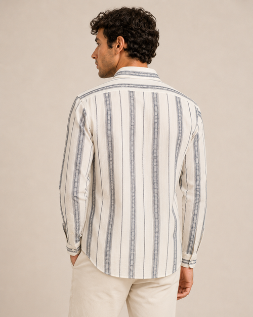 Grey Vertical Stripe Cotton Shirt