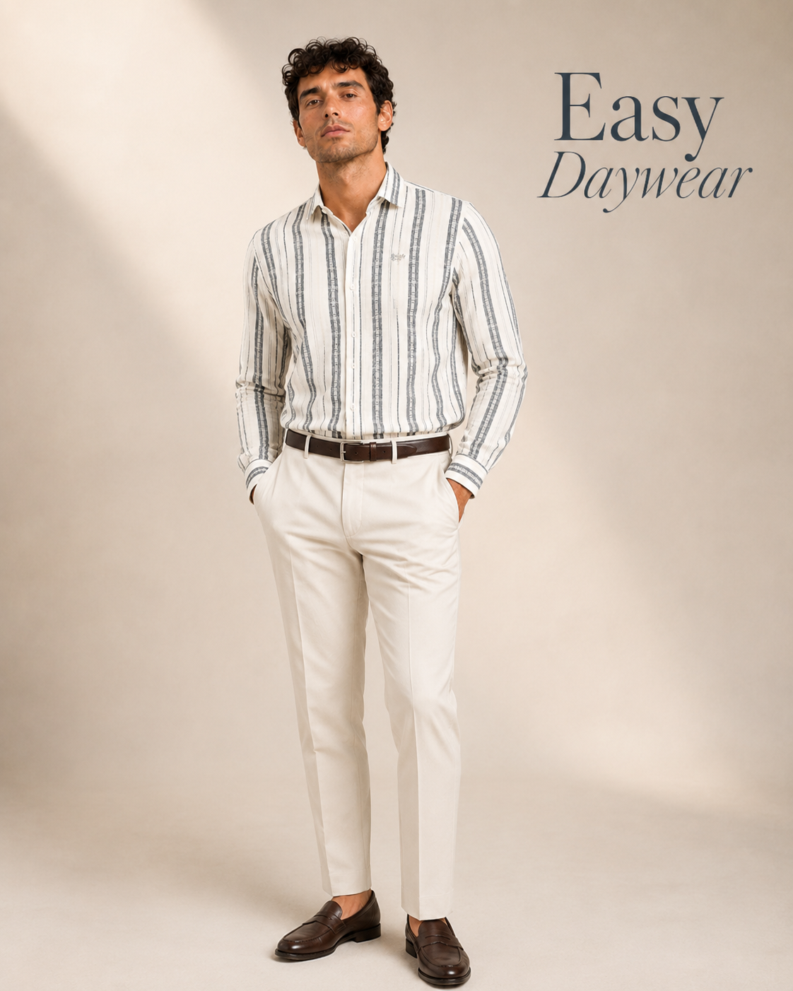 Grey Vertical Stripe Cotton Shirt