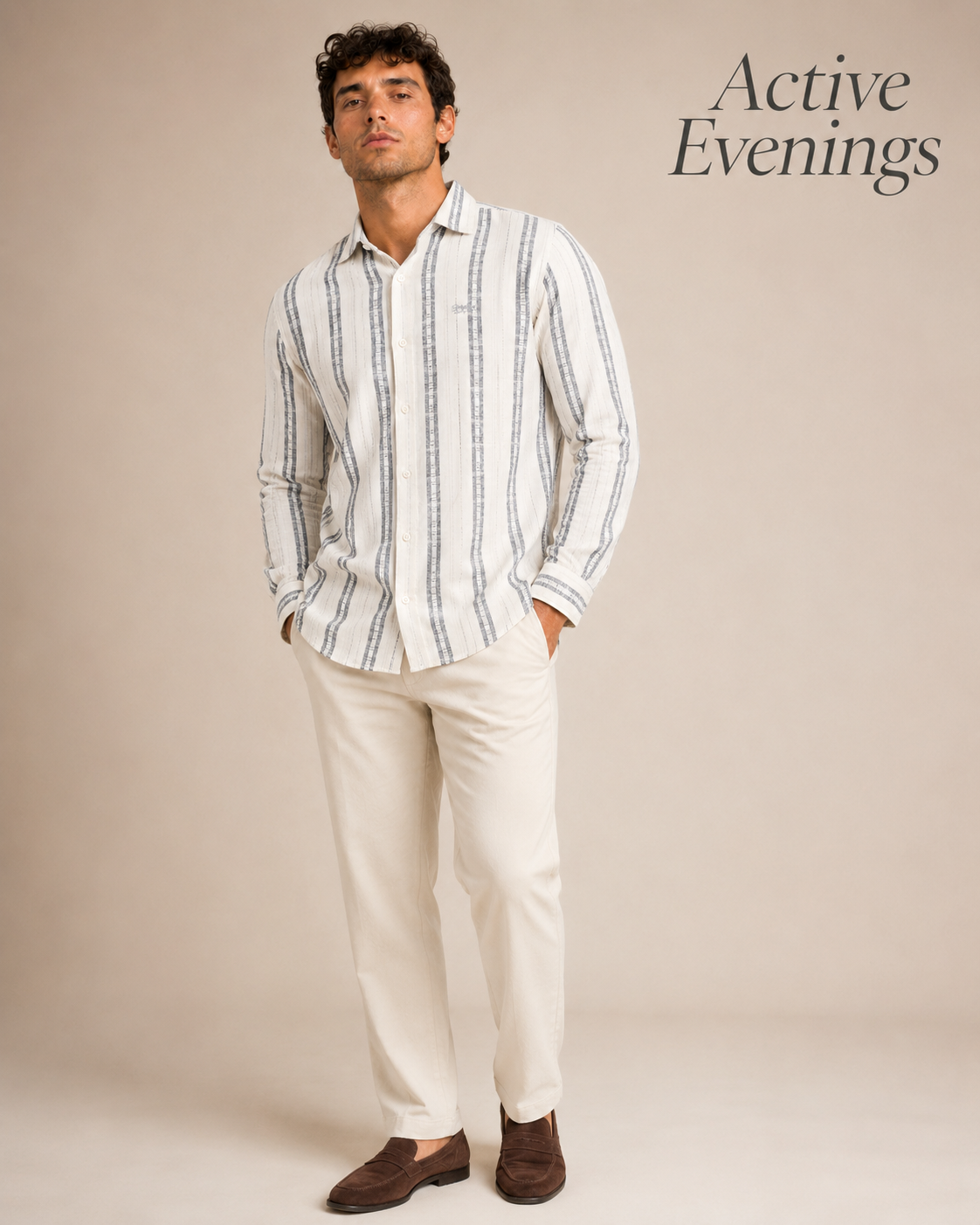 Grey Vertical Stripe Cotton Shirt