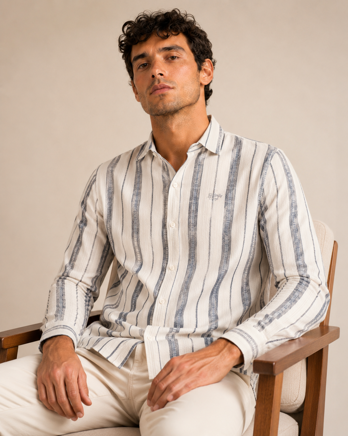 Grey Vertical Stripe Cotton Shirt