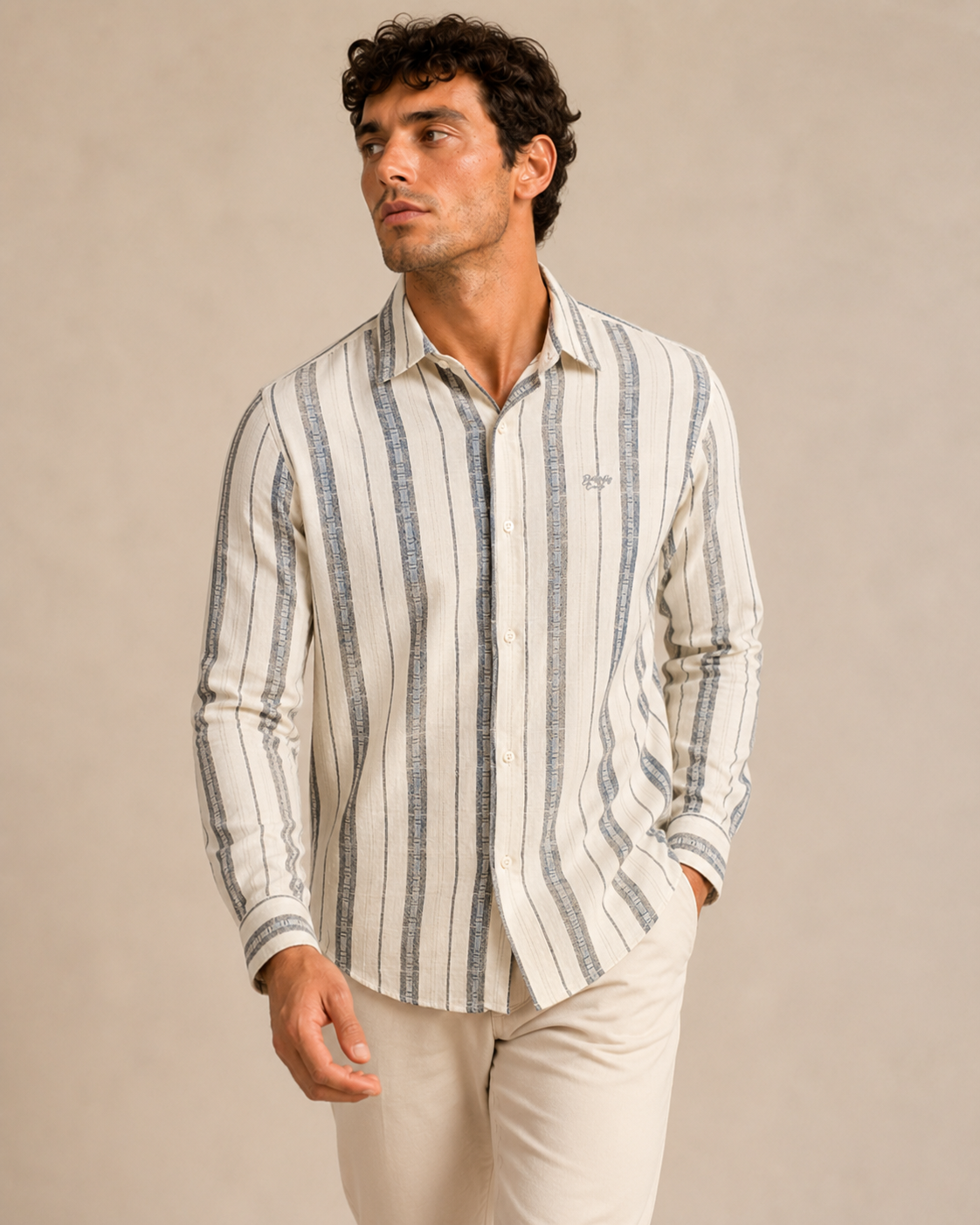 Grey Vertical Stripe Cotton Shirt