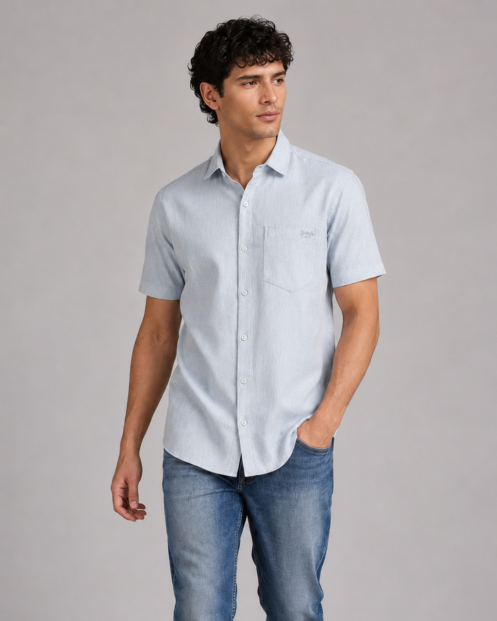 Ice Blue Solid Cotton Shirt