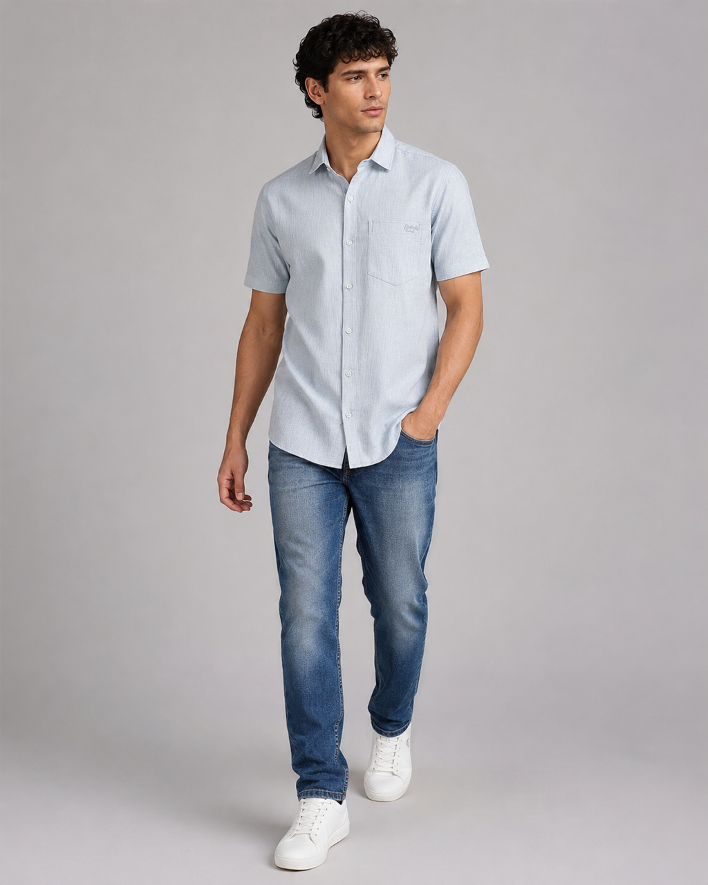 Ice Blue Solid Cotton Shirt
