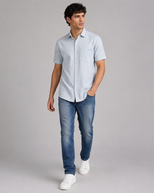 Ice Blue Solid Cotton Shirt