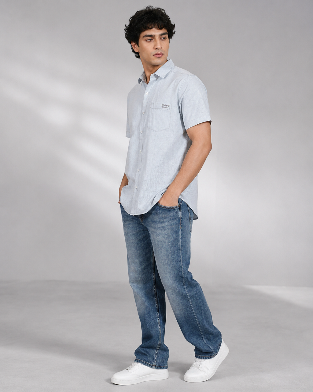 Ice Blue Solid Cotton Shirt