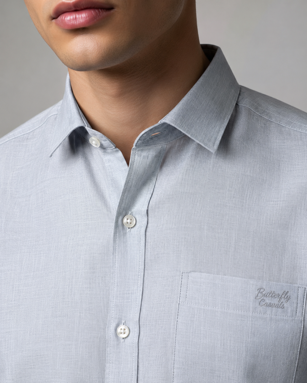 Ice Blue Solid Cotton Shirt