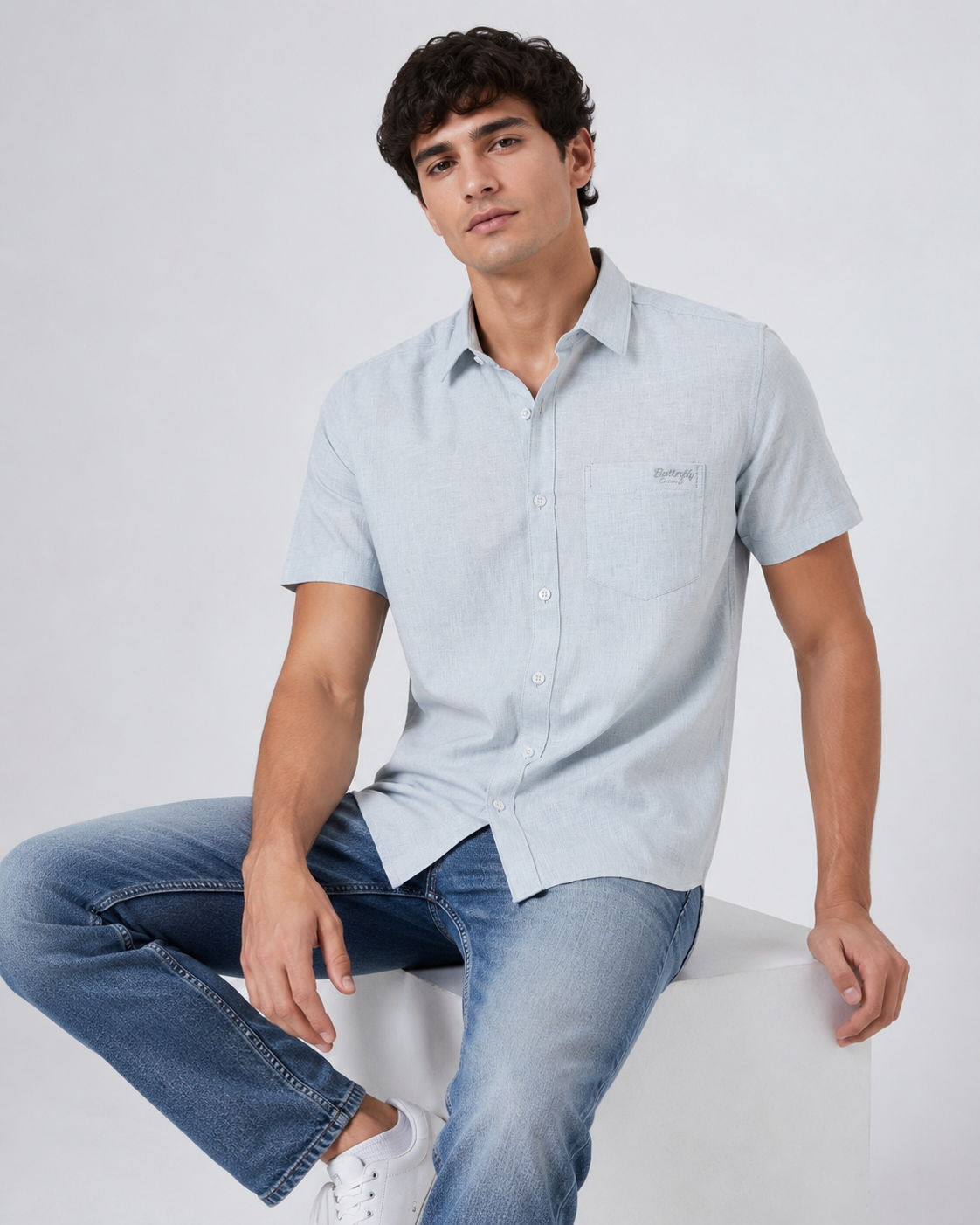 Ice Blue Solid Cotton Shirt