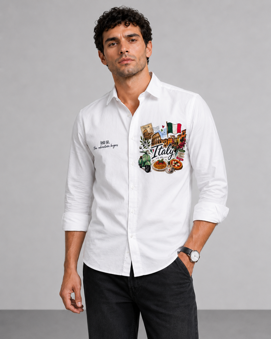 Italy Travel Print Cotton Shirt