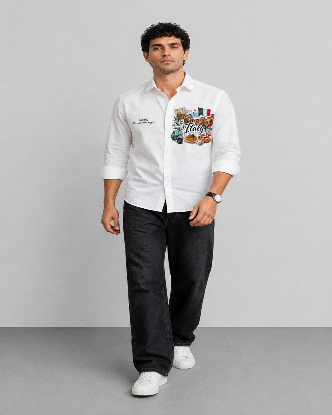 Italy Travel Print Cotton Shirt