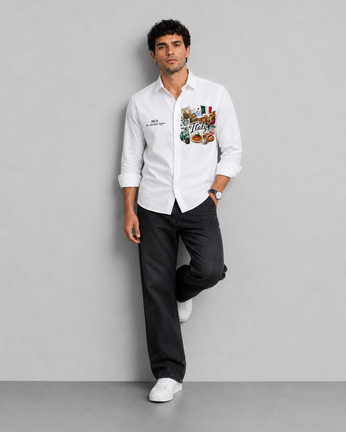 Italy Travel Print Cotton Shirt