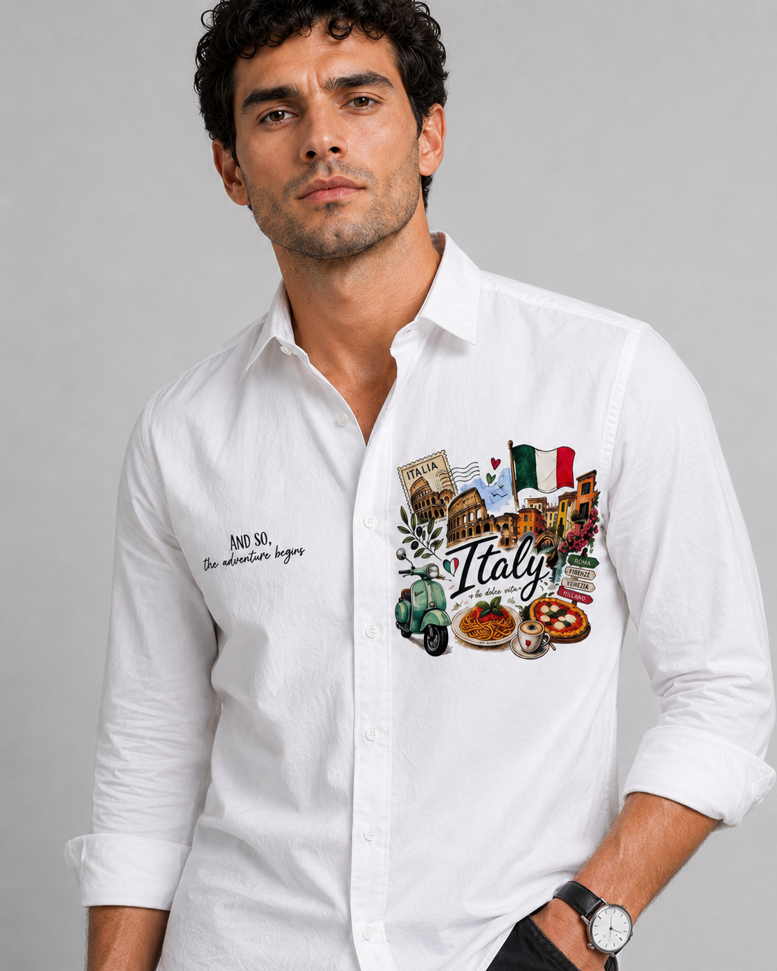 Italy Travel Print Cotton Shirt