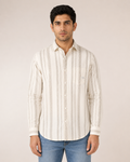 Ivory Beige Stripe Cotton Shirt