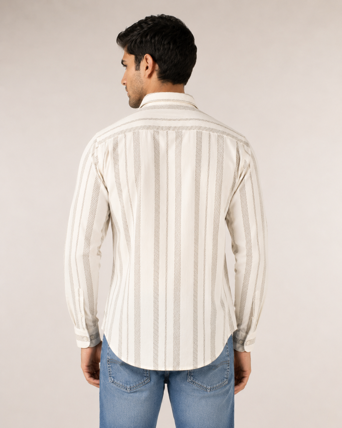Ivory Beige Stripe Cotton Shirt