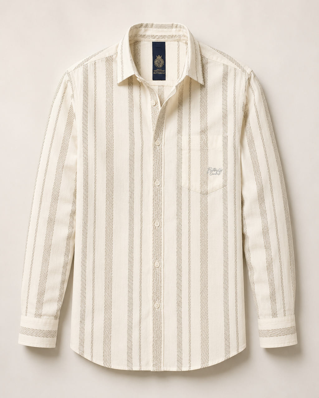 Ivory Beige Stripe Cotton Shirt