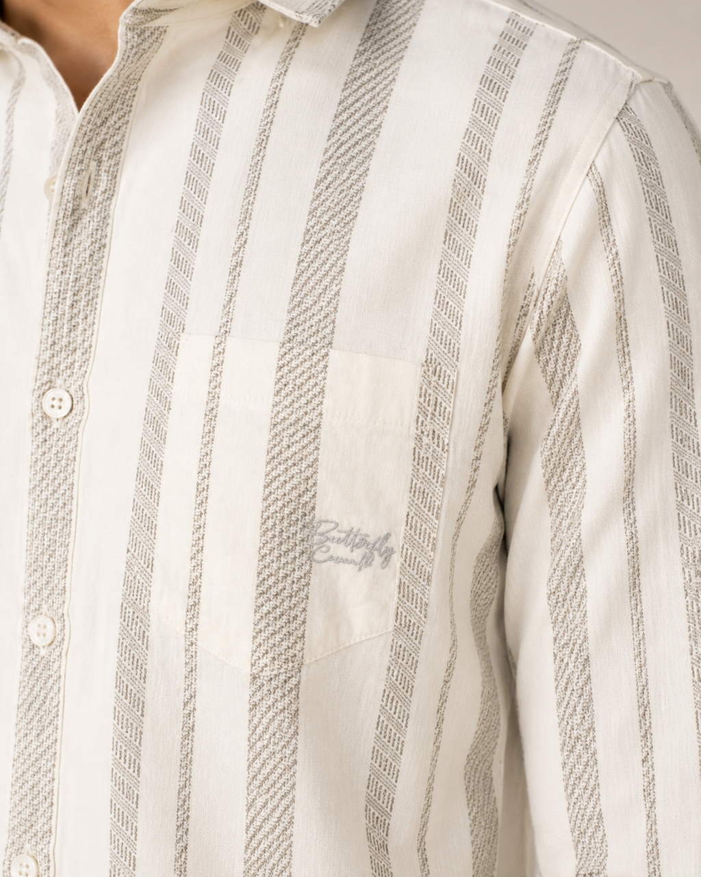 Ivory Beige Stripe Cotton Shirt